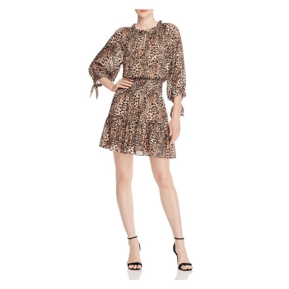REBECCA TAYLOR Womens Beige Front Lined Tie Raglan Sleeve Short Dress S